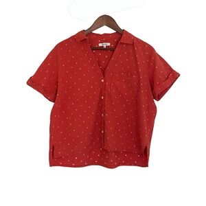 Madewell Central Shirt Women Medium Orange Red Floral Dobby Short Button Down